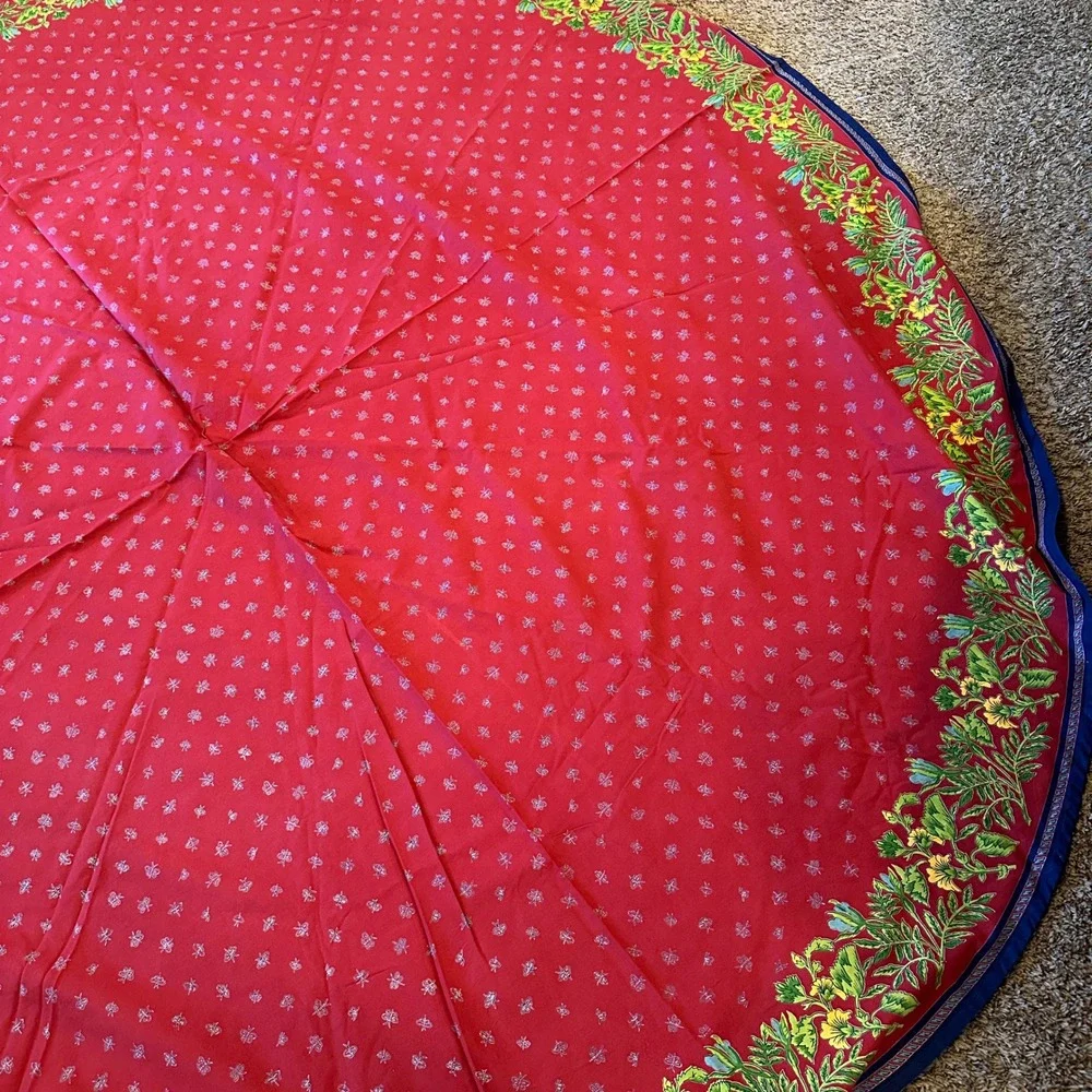 Williams Sonoma Red Cotton Round Tablecloth Floral Butterfly Provence